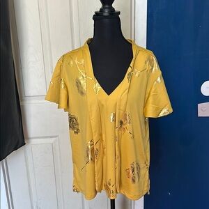Yellow Flutter Sleeve Blouse with Relaxed Fit